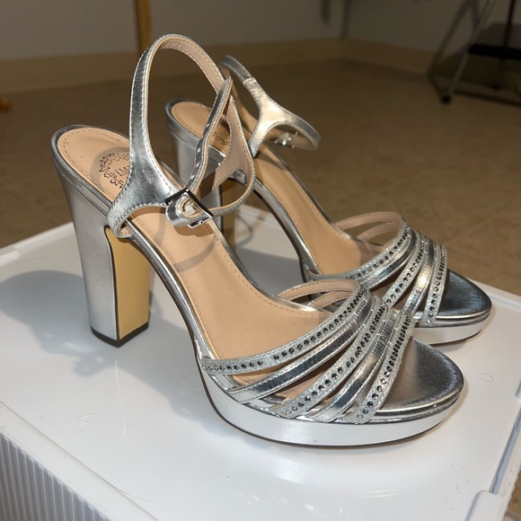 I. Miller Silver Strappy Rhinestone Block Heel Sandals (Size 8M) - Picture 1 of 7